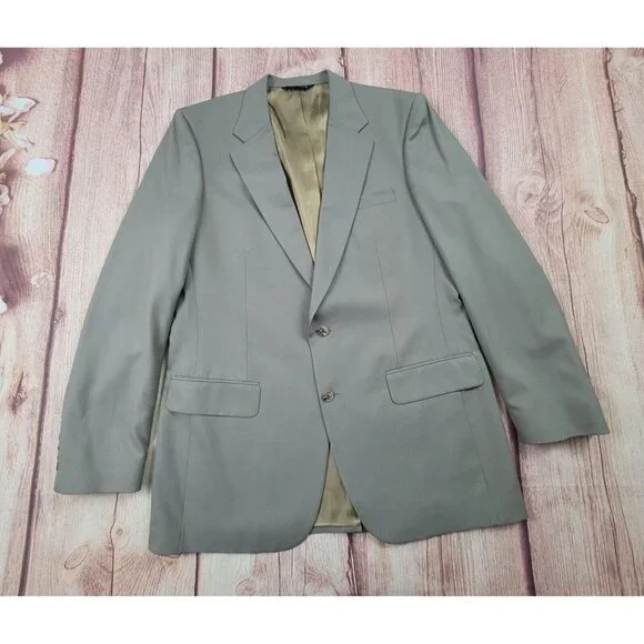 Burberry Men 100% Wool Tweed Tan Herringbone Blazer Jacket Lined - Picture 2 of 16